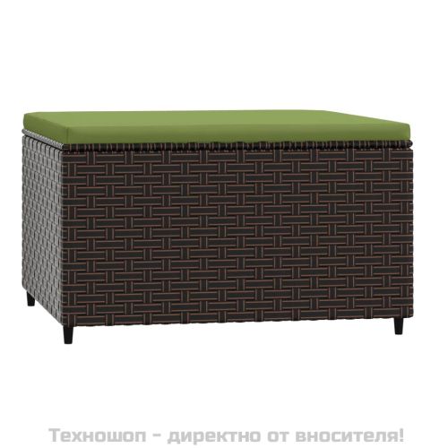 Градинска табуретка с възглавница, кафява, полиратан