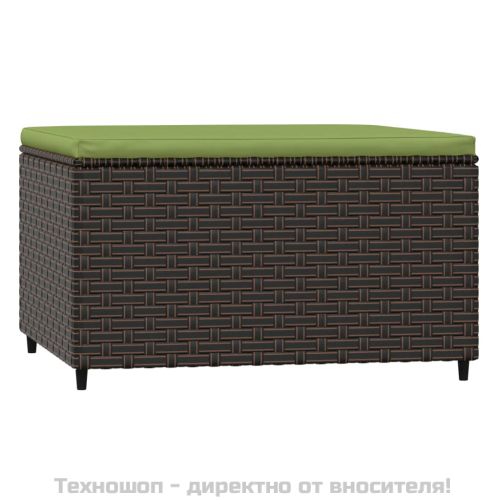 Градинска табуретка с възглавница, кафява, полиратан