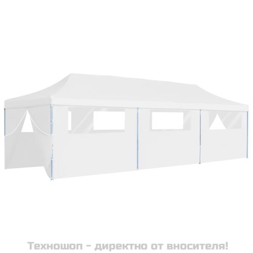 Сгъваема шатра с 8 странични стени, 3x9 м, бяла
