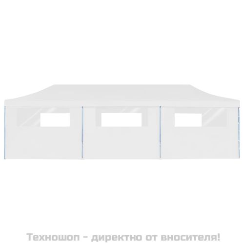 Сгъваема шатра с 8 странични стени, 3x9 м, бяла