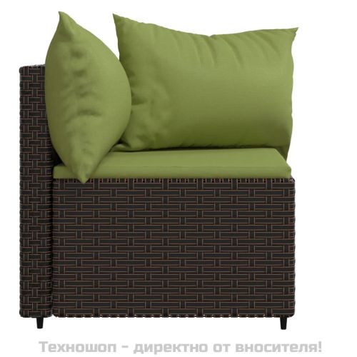 Градински ъглови дивани с възглавници, 2 бр, кафяви, полиратан