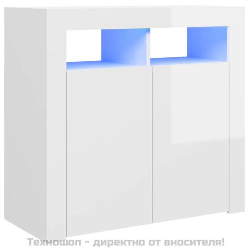 Сайдборд с LED светлини, бял гланц, 80x35x75 см
