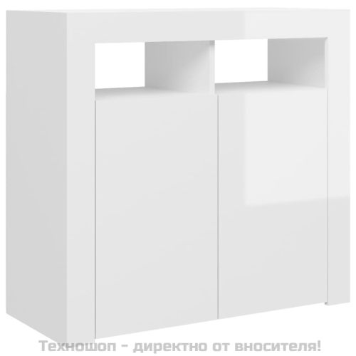 Сайдборд с LED светлини, бял гланц, 80x35x75 см