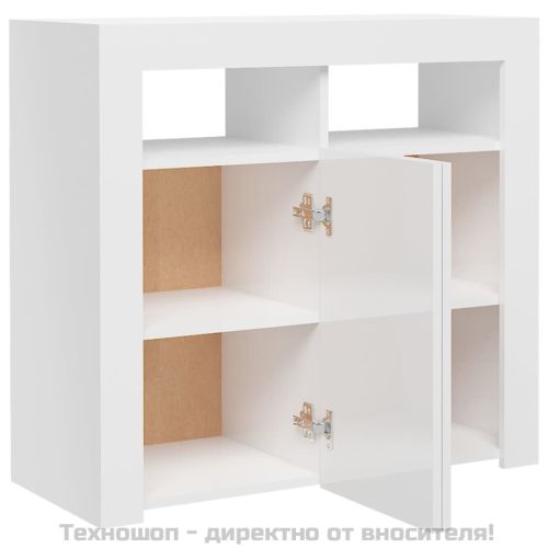 Сайдборд с LED светлини, бял гланц, 80x35x75 см