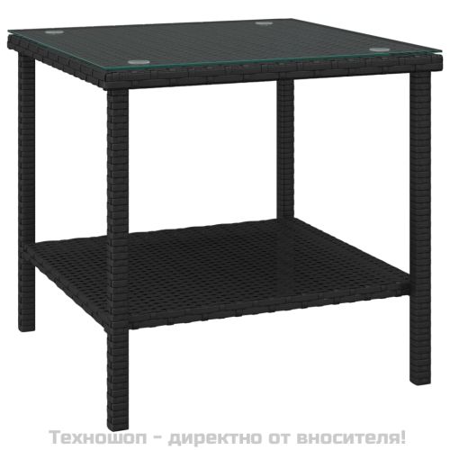 Странична масичка черна 45x45x45 см полиратан и закалено стъкло