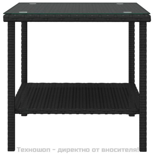 Странична масичка черна 45x45x45 см полиратан и закалено стъкло