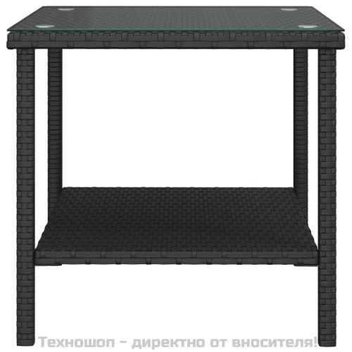 Странична масичка черна 45x45x45 см полиратан и закалено стъкло
