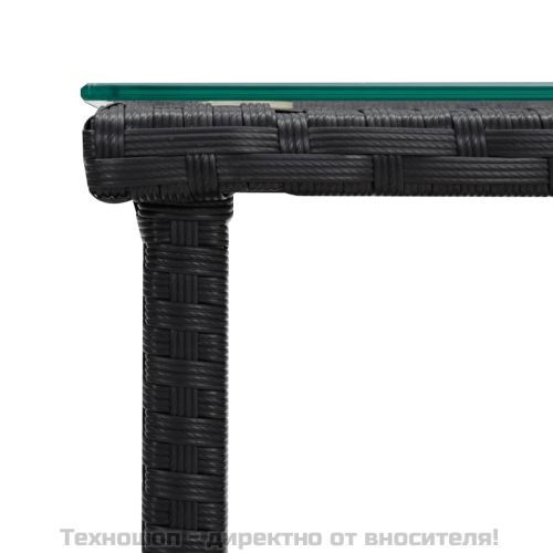Странична масичка черна 45x45x45 см полиратан и закалено стъкло
