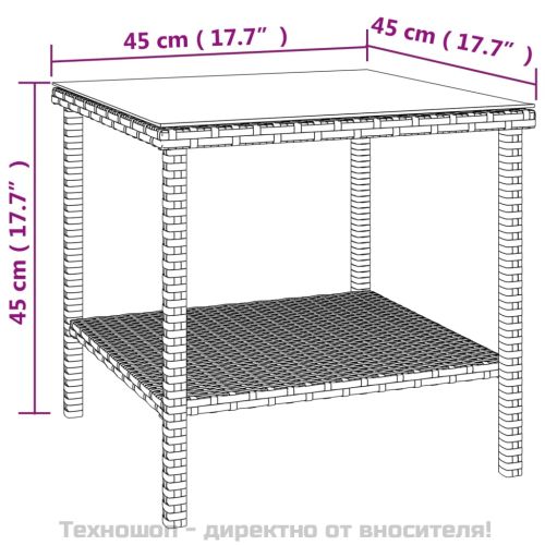 Странична масичка черна 45x45x45 см полиратан и закалено стъкло