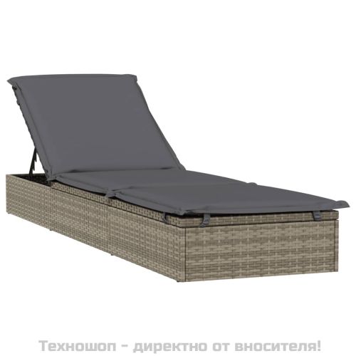 Шезлонг с объл покрив сив 211x57x140 см полиратан