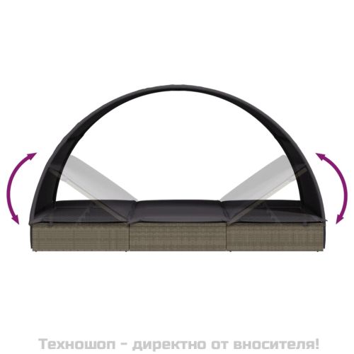 Шезлонг с объл покрив сив 211x57x140 см полиратан