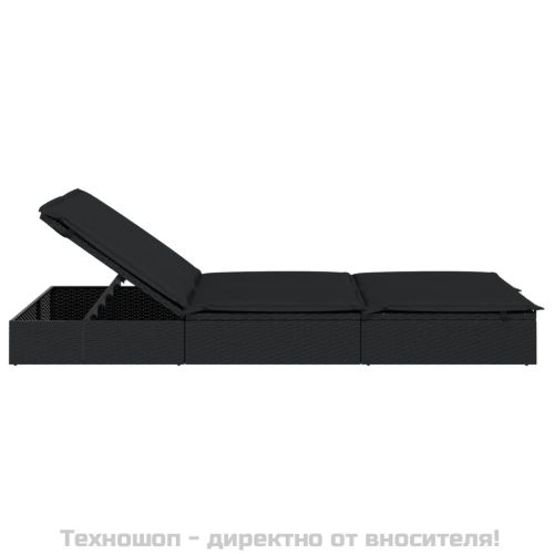 2-местен шезлонг с възглавници, черен, полиратан