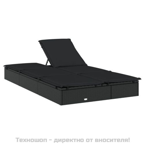 2-местен шезлонг с възглавници, черен, полиратан