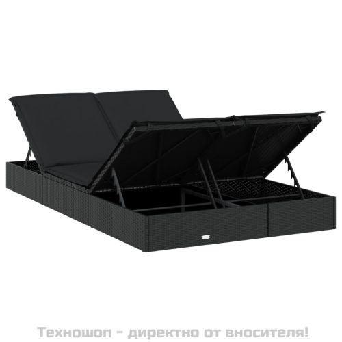 2-местен шезлонг с възглавници, черен, полиратан