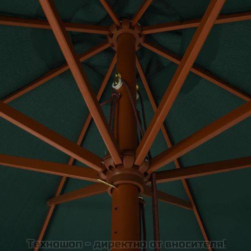 Градински чадър с дървен прът, 330 см, зелен