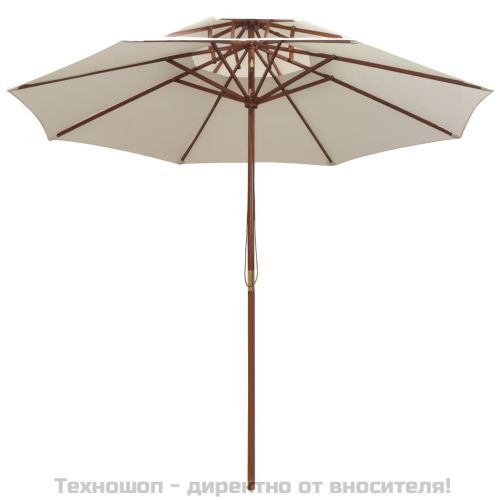 Чадър с двоен покрив, 270x270 см, дървен прът, кремавобял