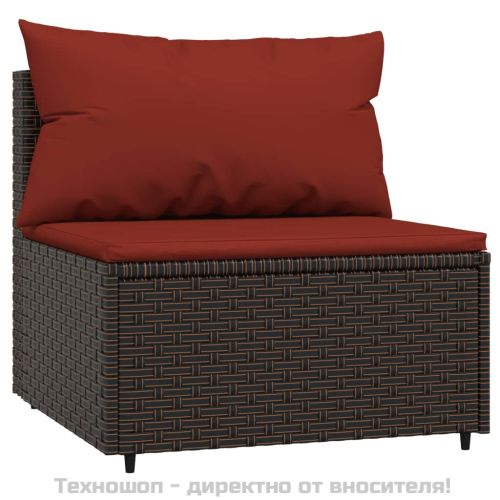 Градински комплект с възглавници, 4 части, кафяв, полиратан