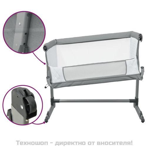 Бебешко легло с матрак, светлосив, ленен плат