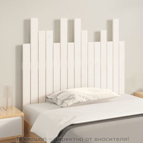 Стенна табла за спалня бяла 95,5x3x80 см борово дърво масив