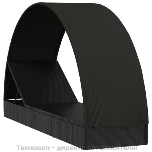 Шезлонг с объл покрив черен 211x57x140 см полиратан