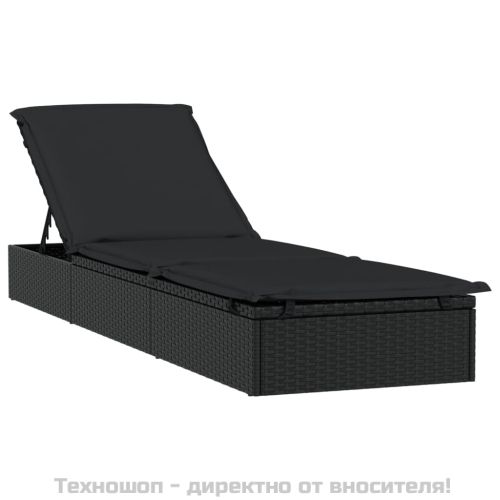 Шезлонг с объл покрив черен 211x57x140 см полиратан