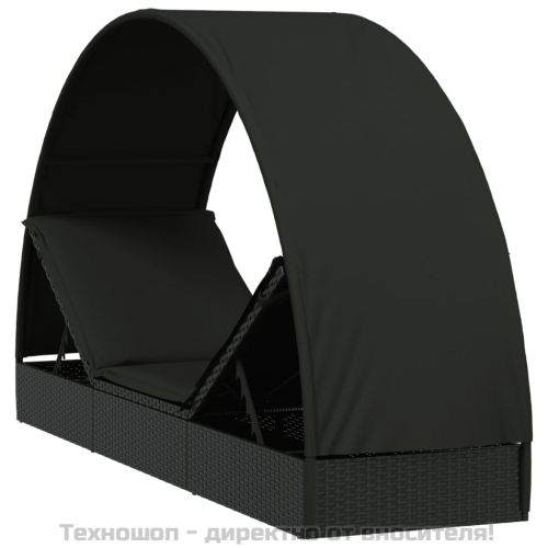 Шезлонг с объл покрив черен 211x57x140 см полиратан