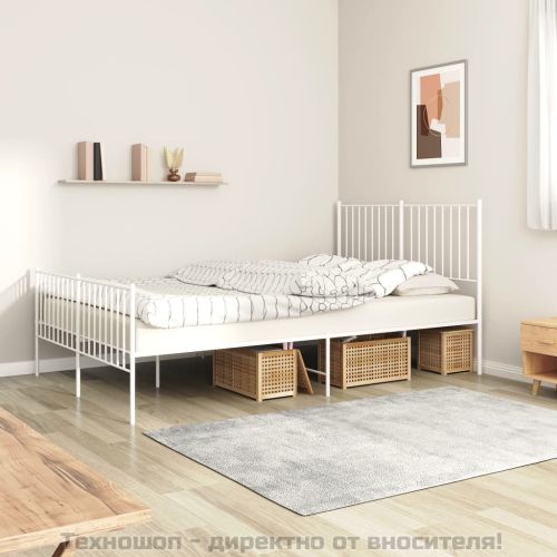 Метална рамка за легло с горна и долна табла, бяла, 140x190 см
