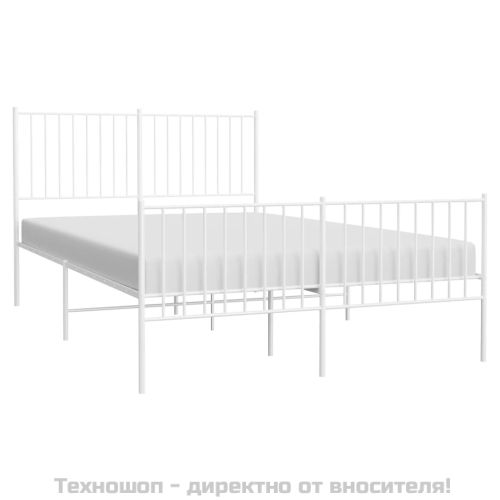 Метална рамка за легло с горна и долна табла, бяла, 140x190 см