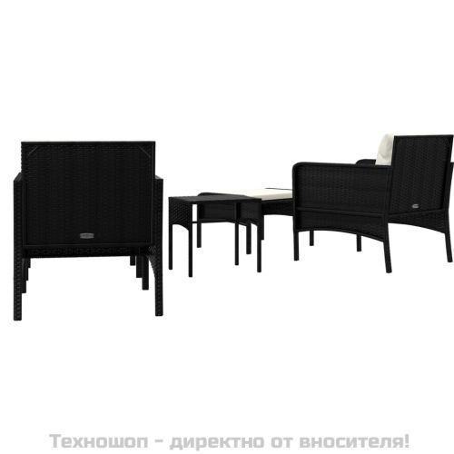 Градински лаундж комплект с възглавници 5 части черен полиратан