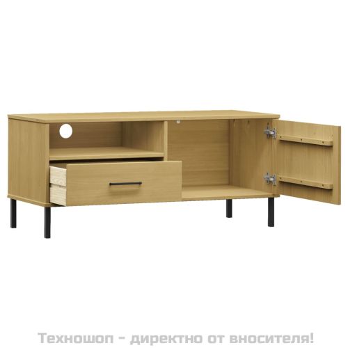ТВ шкаф с метални крака, кафяв, бор масив, OSLO