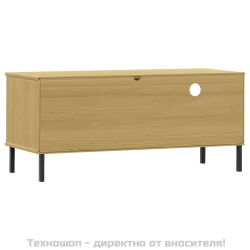 ТВ шкаф с метални крака, кафяв, бор масив, OSLO