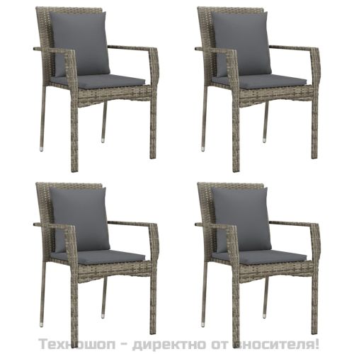 Градински трапезен комплект 5 части с възглавници сив полиратан
