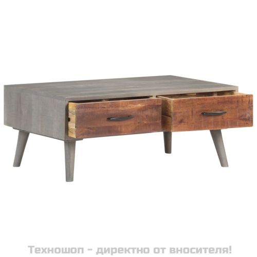Кафе маса, сива, 100x60x40 cм, грубо мангово дърво масив