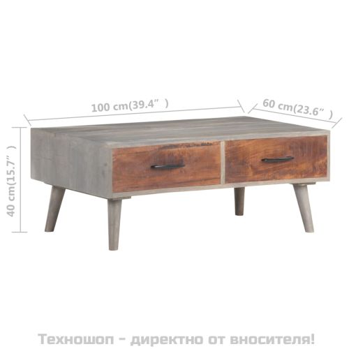 Кафе маса, сива, 100x60x40 cм, грубо мангово дърво масив