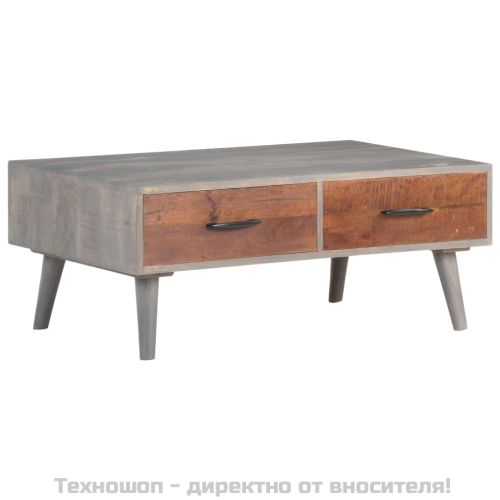 Кафе маса, сива, 100x60x40 cм, грубо мангово дърво масив