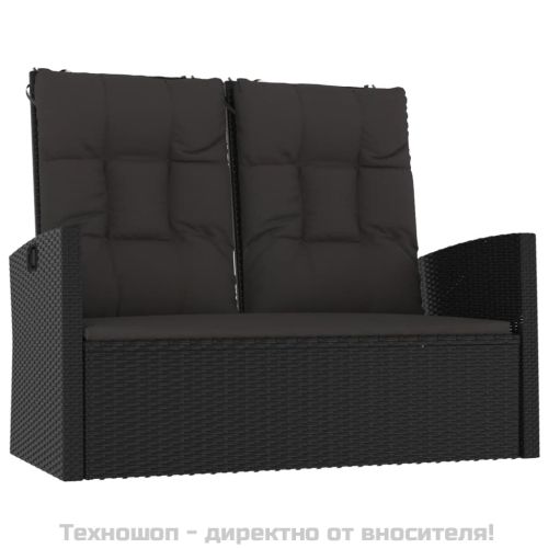 Наклоняема градинска пейка с възглавници черна 118 см полиратан