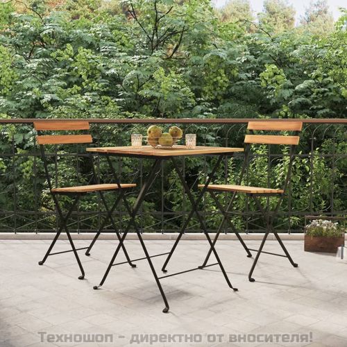 Сгъваем бистро комплект от 3 части тиково дърво масив и стомана