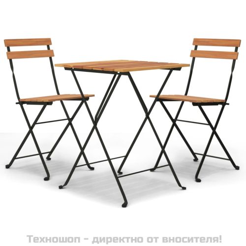Сгъваем бистро комплект от 3 части тиково дърво масив и стомана