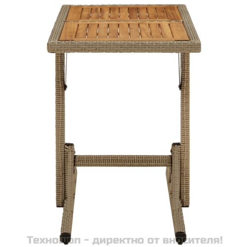 Градинска маса, бежова, акациево дърво масив и полиратан