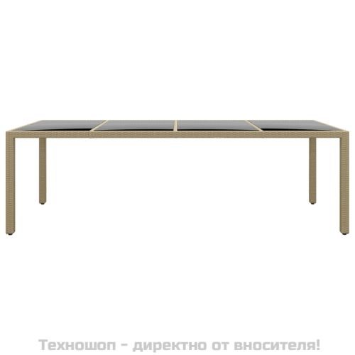 Градинска маса със стъклен плот бежов полиратан