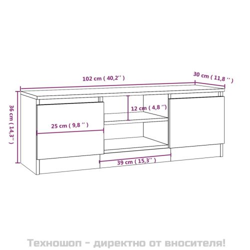 ТВ шкаф с врата, дъб сонома, 102x30x36 см