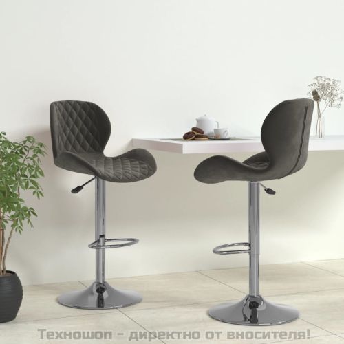Бар табуретки, 2 бр, тъмносиви, кадифе