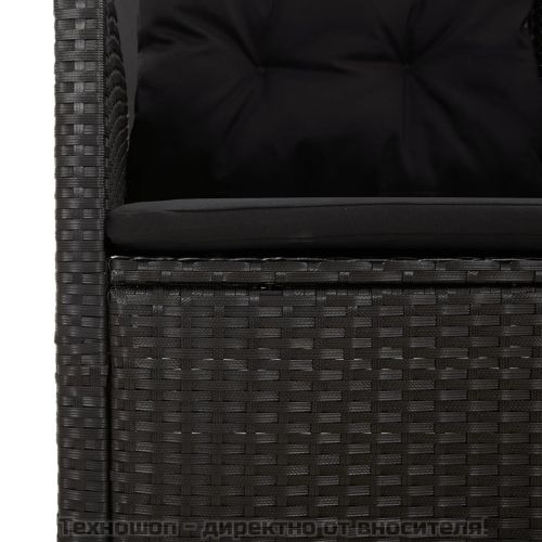 Наклоняема градинска пейка с възглавници черна 173 см полиратан