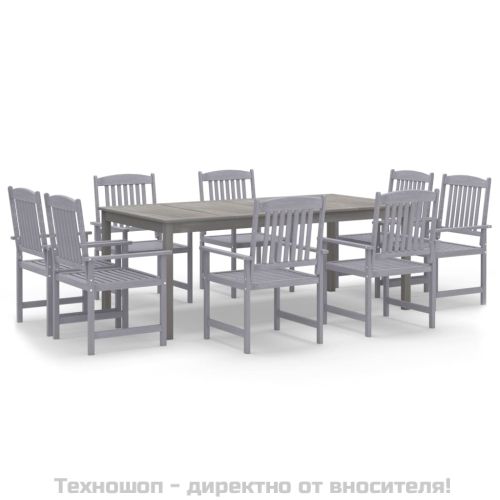 Градински трапезен комплект, 9 части, акациево дърво масив, сив