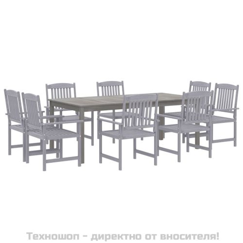 Градински трапезен комплект, 9 части, акациево дърво масив, сив