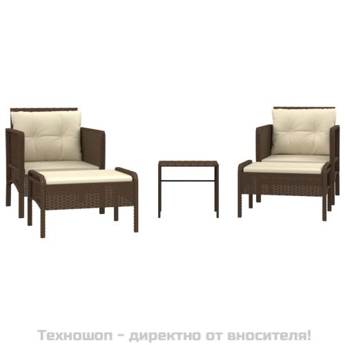 Градински лаундж комплект с възглавници 5 части кафяв полиратан