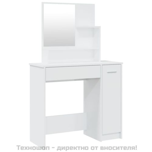 Тоалетка с огледало, бял гланц, 86,5x35x136 см