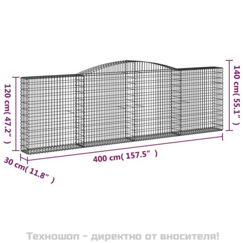 Габионни кошници арка 9 бр 400x30x120/140 см поцинковано желязо