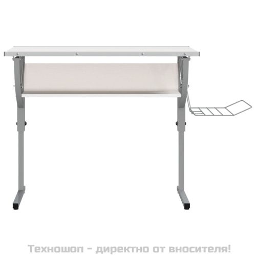 Бюро, бяло и сиво, 110x53x(58-87) см, инженерно дърво и стомана