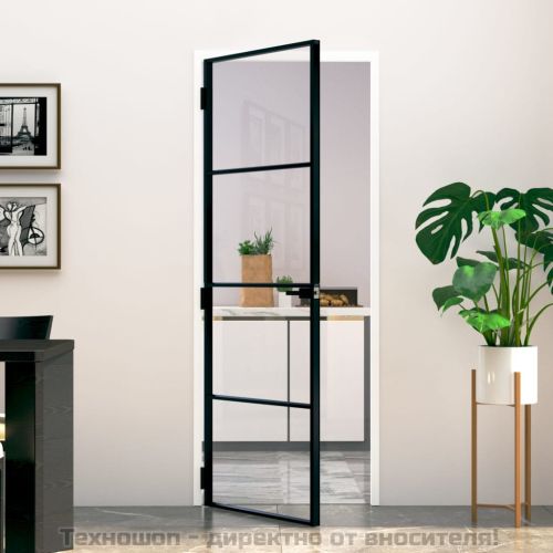 Интериорна врата черна 76x201,5 см закалено стъкло и алуминий